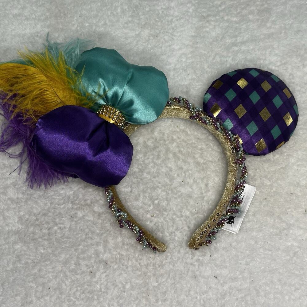 Disney Parks Mardi Gras Ornate Beaded Feathers Minnie Ears Headband
